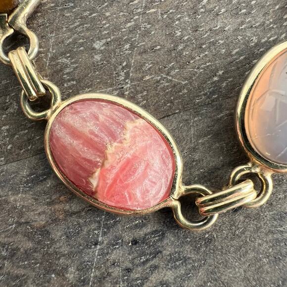 XiXi handmade multicolor stone station necklace on gold tone chain - Picture 5 of 11